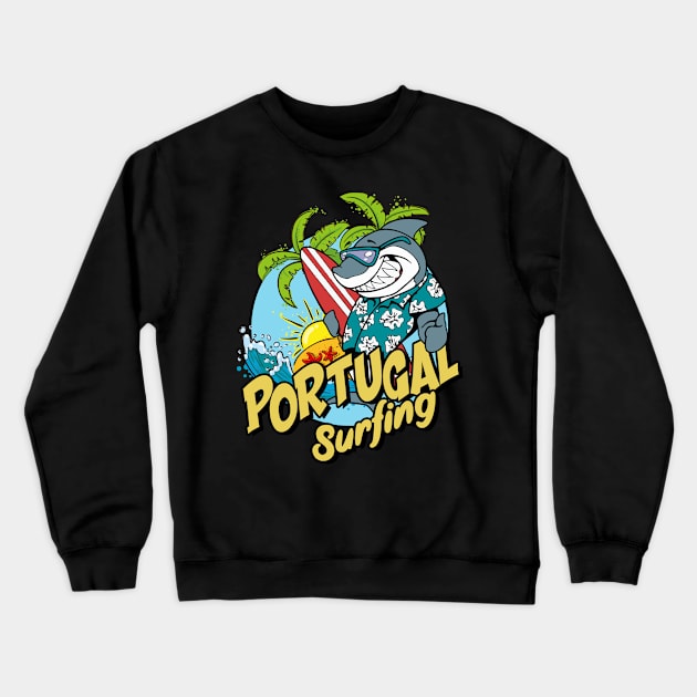 Portugal surfing shark Crewneck Sweatshirt by SerenityByAlex